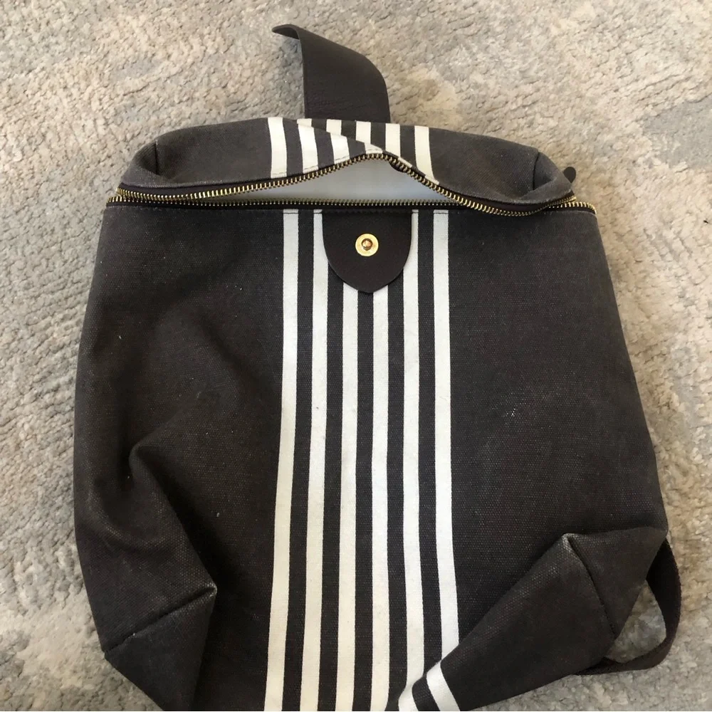 Henri Bendel Brown and White Stripe Convertible Nylon Travel Packable Backpack